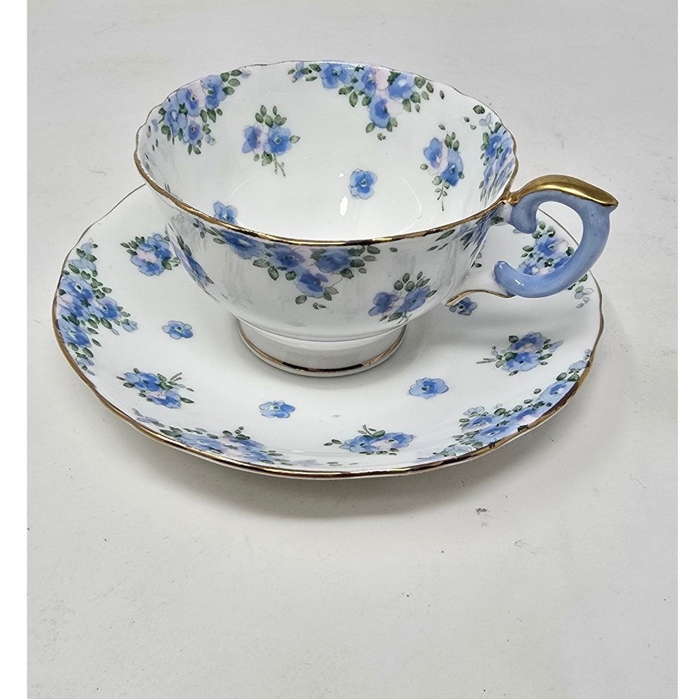 Vtg Crown staffordshire tea cup and saucer in Forget Me Not Bone China - Picture 4 of 7